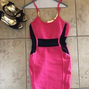 Bebe pink tank dress with mesh sides